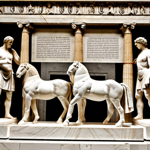 **Prompt:** Elgin Marbles, Parthenon, British Museum, controversial display, calls for repatriation, Greek flag, marble sculptures, detailed, historical artifact.