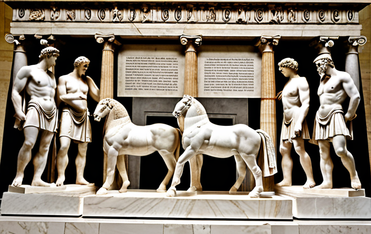 **Prompt:** Elgin Marbles, Parthenon, British Museum, controversial display, calls for repatriation, Greek flag, marble sculptures, detailed, historical artifact.