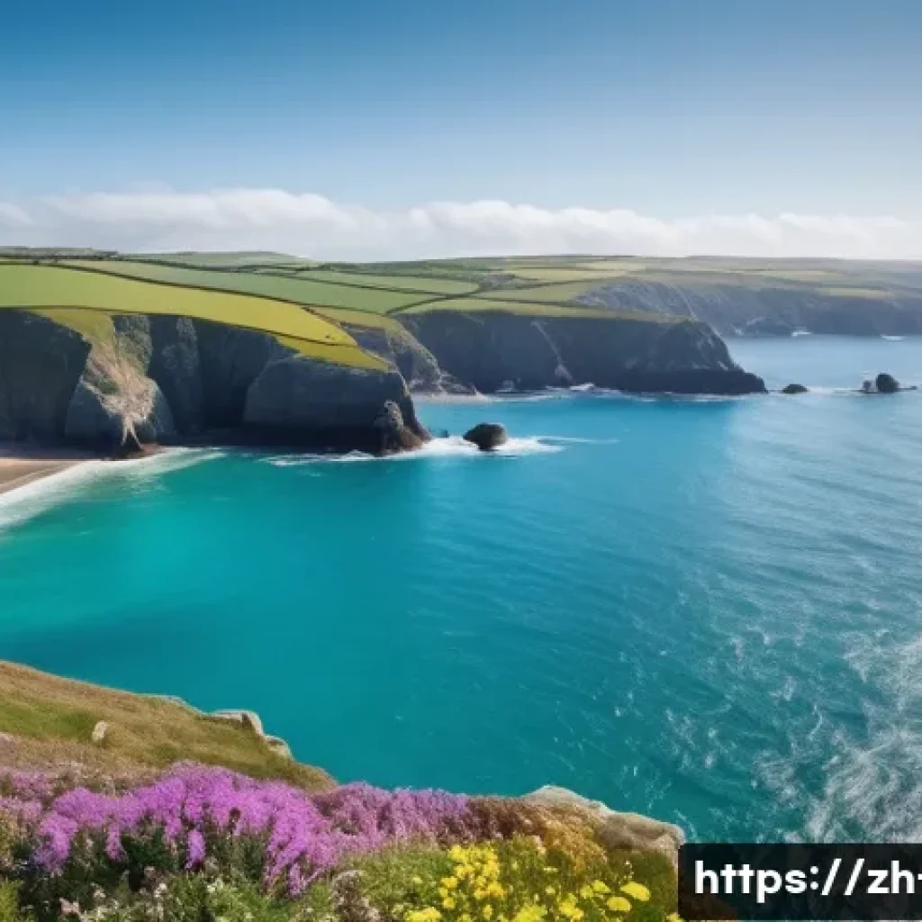 콘월 해안 절경 여행 - **Prompt:** A breathtaking panoramic view of the Cornish coastline, featuring a winding coastal path...