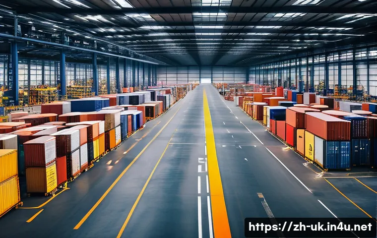 브렉시트 영향 분석 - A detailed modern European logistics warehouse scene showing a diverse team of workers managing comp...
