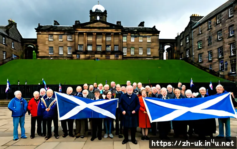 스코틀랜드 독립운동 역사 - Photorealistic historical scene of a peaceful Scottish independence gathering in Edinburgh, diverse ...