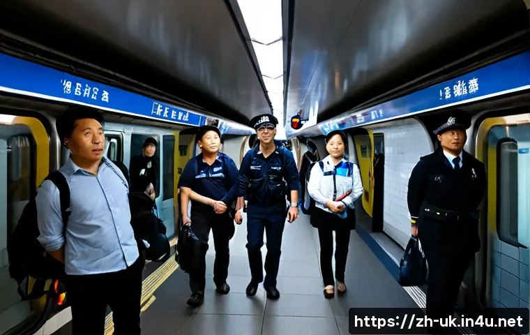 런던 지하철 테러 사건 - Photorealistic London Underground station evacuation after a security incident, diverse commuters ca...